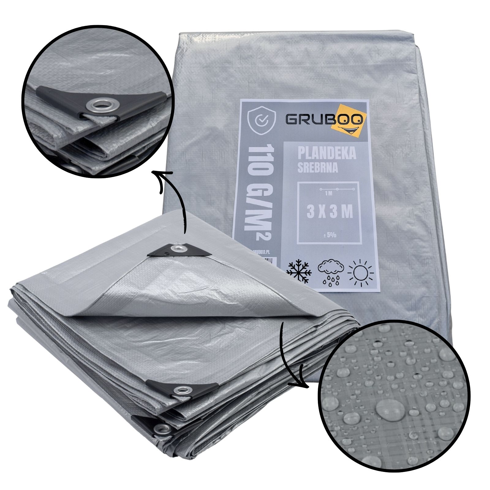 G-PLS3X3 PLANDEKA PŁACHTA 3X3M WODOODPORNA OKRYCIOWA WZMACNIANA NA DREWNO - obrazek 1