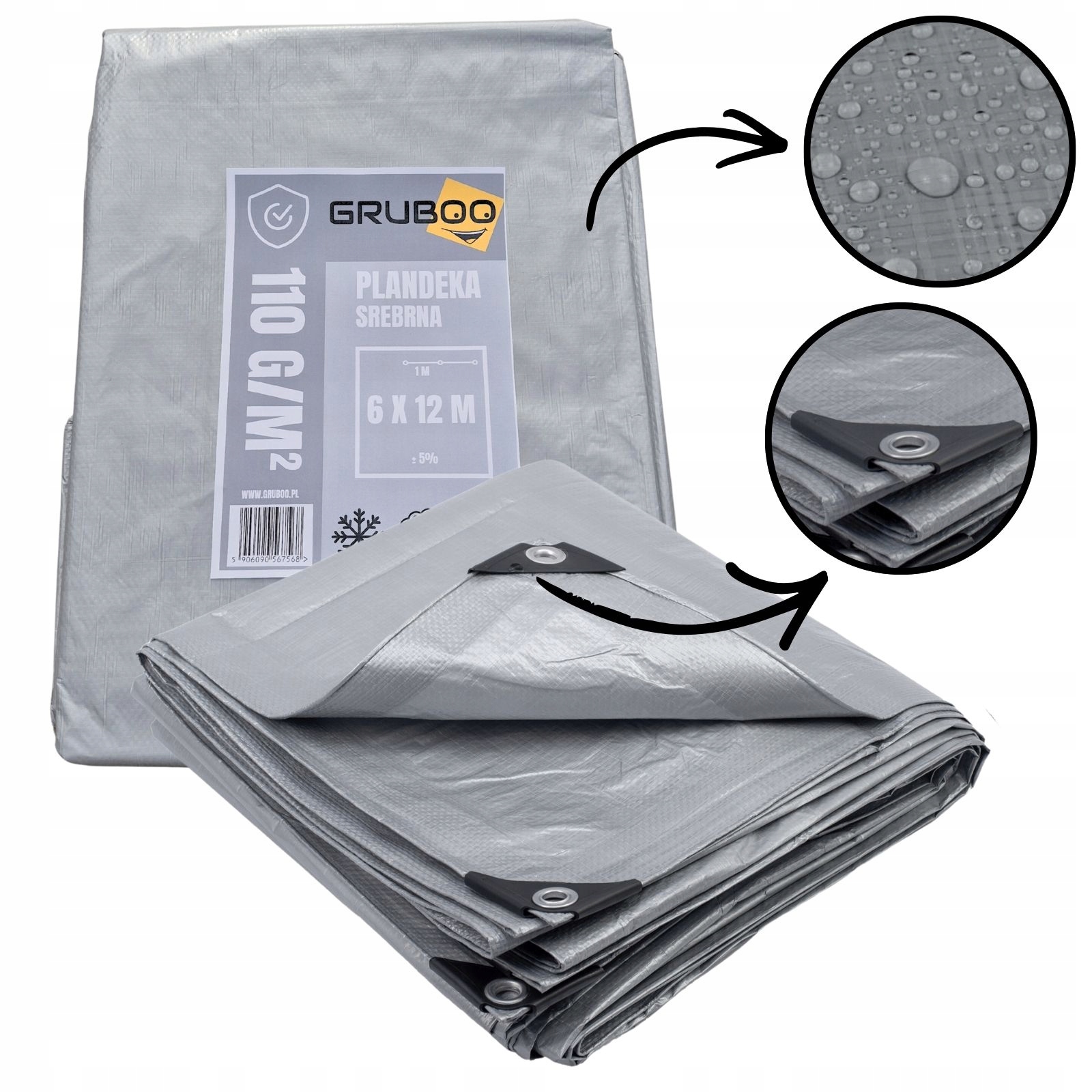 G-PLS6X12 PLANDEKA PŁACHTA 6X12M SREBRNA GRUBA OKRYCIOWA WZMOCNIONA MROZOODPORNA UV - obrazek 1
